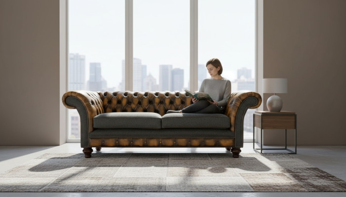 Sofá de cuero amarillo Chesterfield diseñador moderno de lujo para sala de estar de 3 plazas.