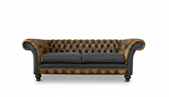 Sofá de cuero amarillo Chesterfield diseñador moderno de lujo para sala de estar de 3 plazas.