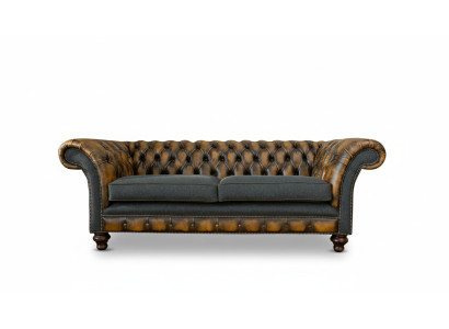 Sofá de cuero amarillo Chesterfield diseñador moderno de lujo para sala de estar de 3 plazas.