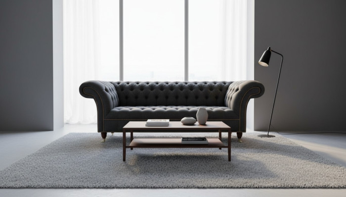 Chesterfield 3 asientos tela Gris oscuro Diseño moderno Sofá Sofá Muebles Diseñador