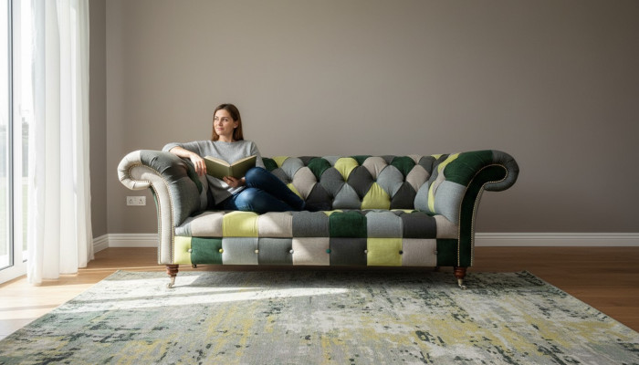 Chesterfield de 3 plazas, multicolor, diseño de sala de estar, sofá, muebles de diseño.