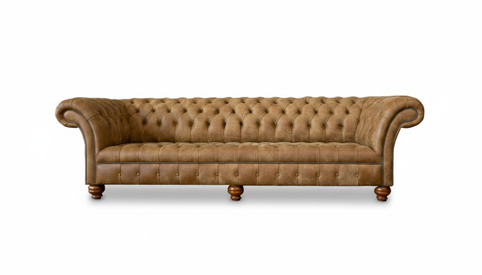 Chesterfield de 4 plazas en cuero marrón claro diseño moderno sofá muebles creativos