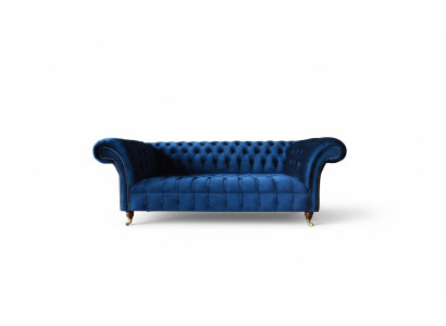 Chesterfield de 3 plazas azul diseño sofás tapizados de terciopelo tela textil de lujo.
