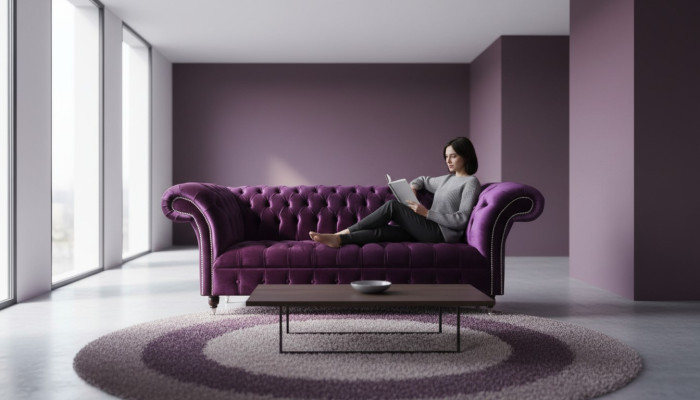 Chesterfield de 3 plazas Púrpura Tela Sofá de diseño Sofás Tapizado Nuevo Textil