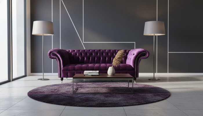 Chesterfield de 3 plazas Púrpura Tela Sofá de diseño Sofás Tapizado Nuevo Textil