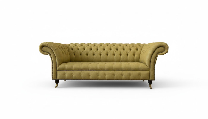Chesterfield de 3 plazas Amarillo Sala de estar Diseño de sofás Sofás Tapizados Sofá Textil
