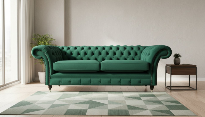 Chesterfield de 3 plazas verde Sala de estar Diseño moderno Sofá Original Textil