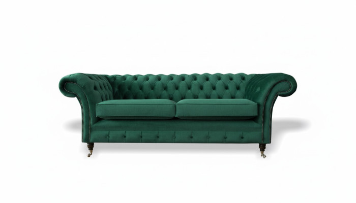 Chesterfield de 3 plazas verde Sala de estar Diseño moderno Sofá Original Textil