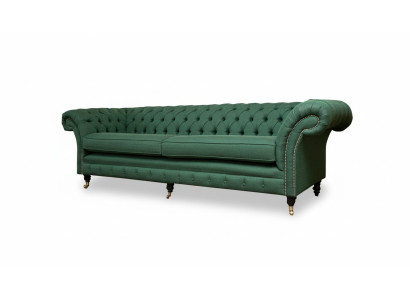 Chesterfield 4 plazas Verde oscuro Diseño de sala de estar Sofá grande Tela de muebles
