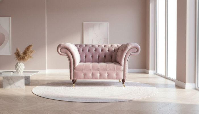 Sillón Chesterfield rosa de tela para sala de estar, diseño moderno, muebles creativos nuevos.