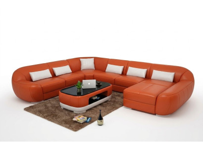 Moderno sofá de esquina de cuero, paisaje de sala, asiento acolchado, conjunto de sofá nuevo FEo.