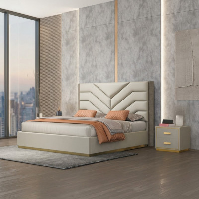 Cama Acolchada Diseño Lujo Madera Camas Dobles Matrimonio Dormitorio Cuero Muebles Hotel