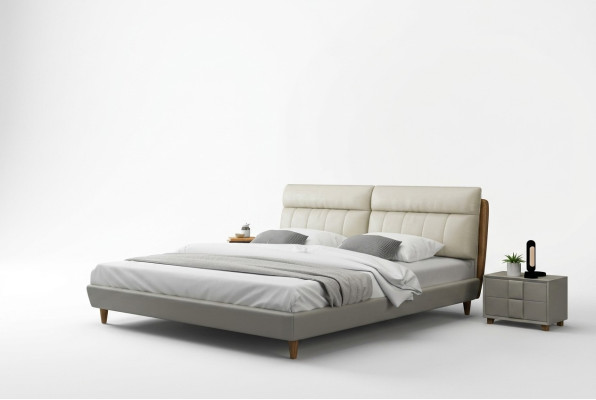 Cama tapizada diseño de lujo, cama doble beige 180x200 dormitorio.
