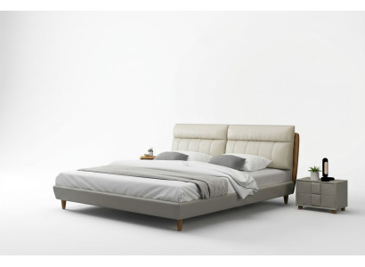 Cama tapizada diseño de lujo, cama doble beige 180x200 dormitorio.