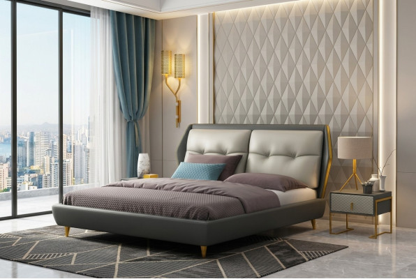 Diseño de cama de cuero de lujo camas tapizadas Muebles dormitorio 180x200
