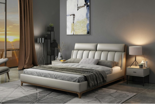 Cama de diseño moderno 180x200 cuero madera camas dobles habitación dormitorio.