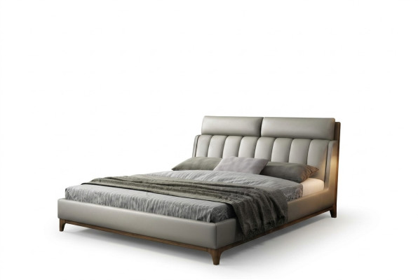Cama de diseño moderno 180x200 cuero madera camas dobles habitación dormitorio.