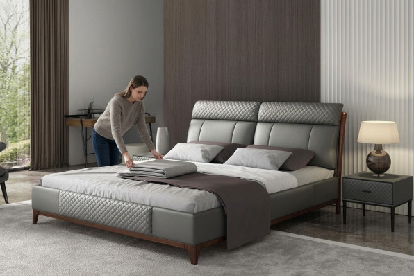 Cama Acolchada Diseño de Lujo 180x200cm Doble Camas de Hotel Matrimonial Habitación de Dormir Cuero