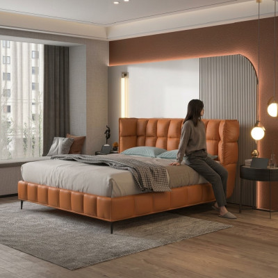 Camas acolchadas de diseño de lujo para hoteles de matrimonio de 180x200cm de cuero dobles