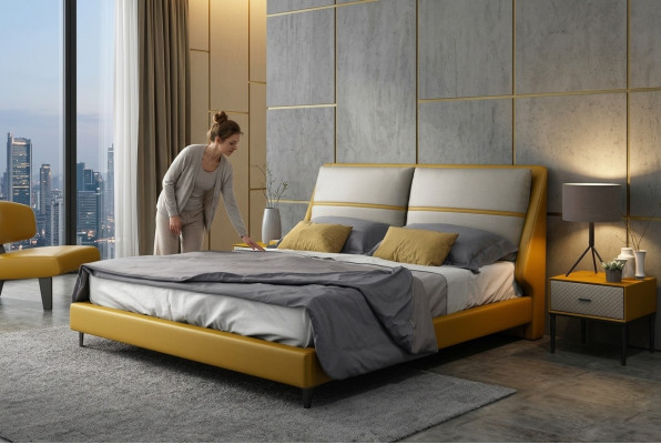 Diseño de cama de lujo para dormitorio de lujo. Camas dobles de hotel de 180x200 cm.