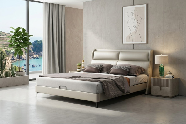 Alta calidad Lujo Doble Cama Camas Acolchado Diseño Matrimonial Hotel Cuero Textil Nuevo
