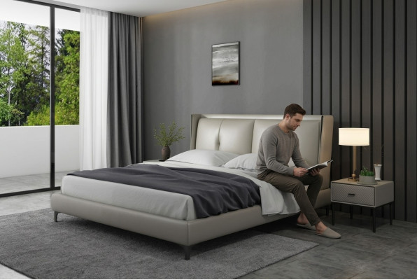 Cama clásica de lujo tapizada de madera para dormitorio doble 180x200