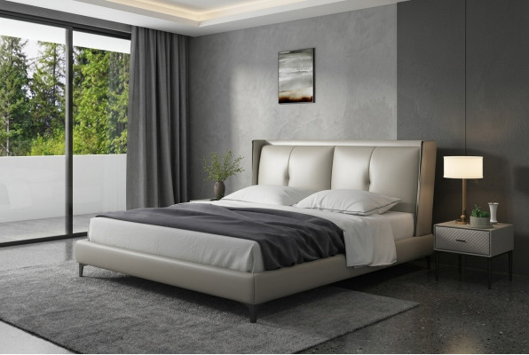 Cama clásica de lujo tapizada de madera para dormitorio doble 180x200