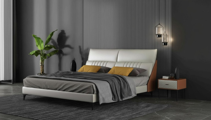 Cama de diseñador Dormitorio Camas Textil Cuero Hotel Lujo Tapizado Terciopelo Blanco Nuevo