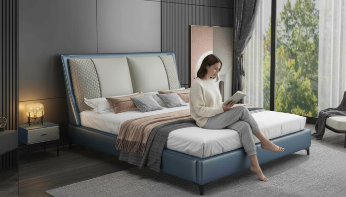 Cama de diseño Dormitorio Camas Textil Cuero Hotel Lujo Tapizado Terciopelo Tela