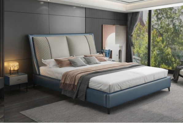 Cama de diseño Dormitorio Camas Textil Cuero Hotel Lujo Tapizado Terciopelo Tela