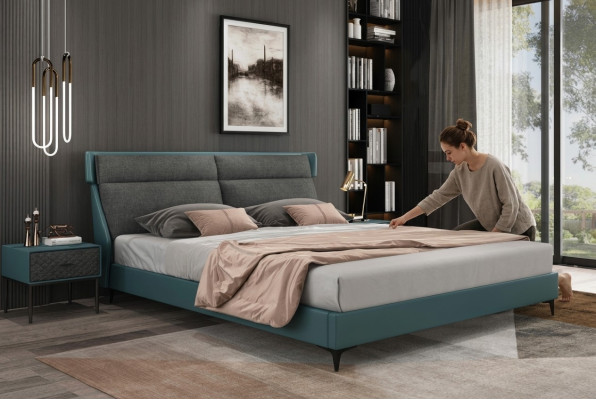 Clásica cama de lujo tapizada en cuero textil de alta calidad cama dormitorio nuevo