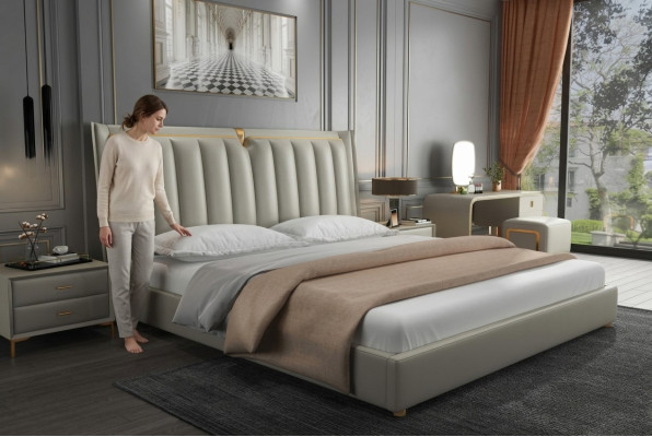 Cama de lujo, cama tapizada de cuero 180x200cm cama doble.