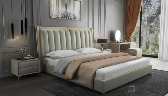 Cama de lujo, cama tapizada de cuero 180x200cm cama doble.