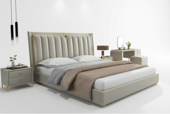 Cama de lujo, cama tapizada de cuero 180x200cm cama doble.