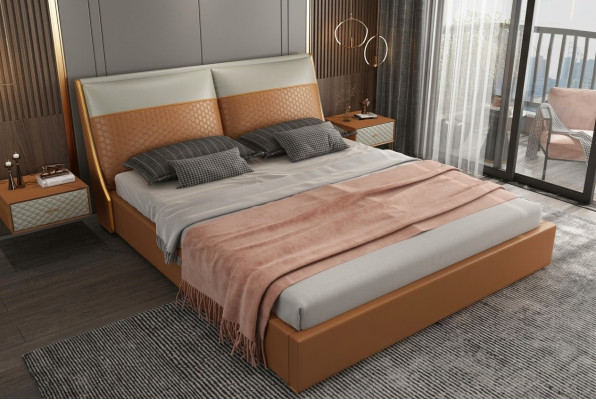 Cama de diseño para dormitorio, camas textiles de cuero de lujo para hoteles en terciopelo.
