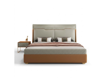 Diseño de cama de lujo para dormitorio, cama doble de lujo tapizada en cuero para hotel.