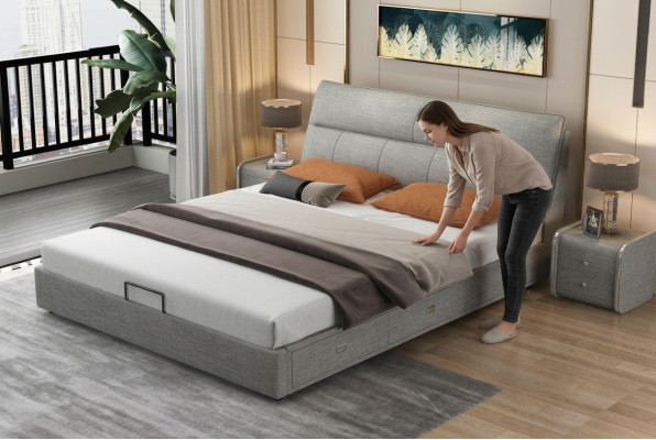 Diseño de cama de cuero moderna para hotel de lujo habitación doble matrimonial.