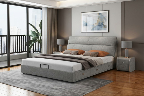 Diseño de cama de cuero moderna para hotel de lujo habitación doble matrimonial.