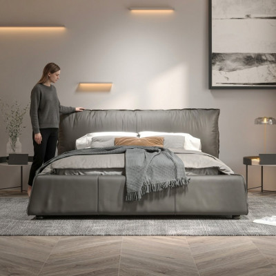 Diseño de cama de cuero doble matrimonial moderna de lujo de hotel.