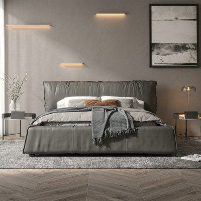 Diseño de cama de cuero doble matrimonial moderna de lujo de hotel.