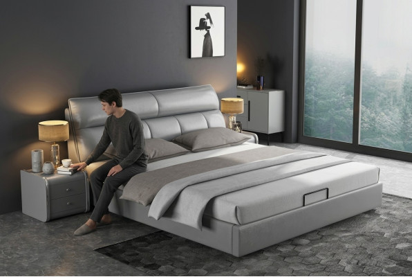 Cama de diseñador gris dormitorio camas textil cuero hotel tapicería