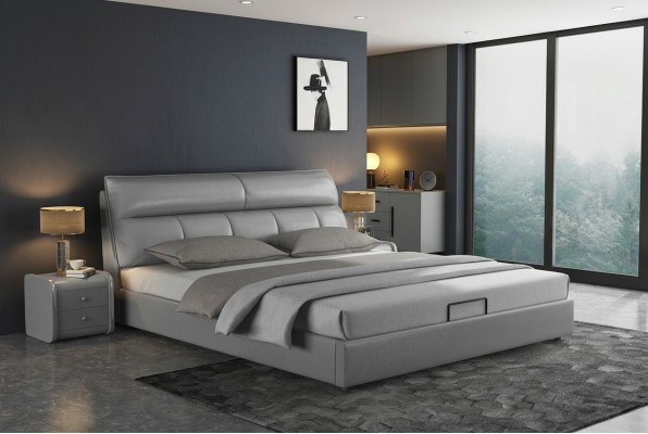 Cama de diseñador gris dormitorio camas textil cuero hotel tapicería