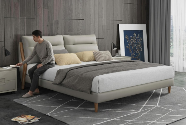 Camas de lujo clásicas tapizadas en cuero y textil cama de alta calidad para dormitorio nuevo