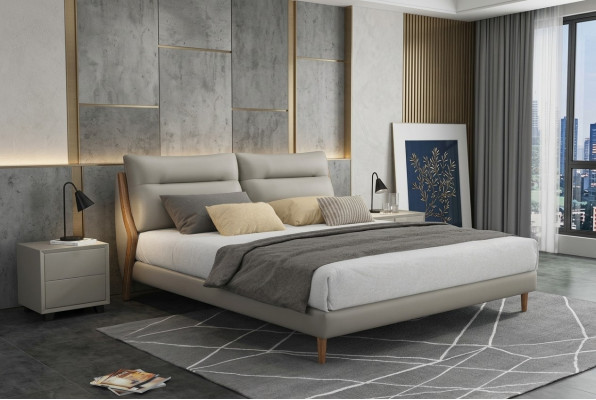 Camas de lujo clásicas tapizadas en cuero y textil cama de alta calidad para dormitorio nuevo