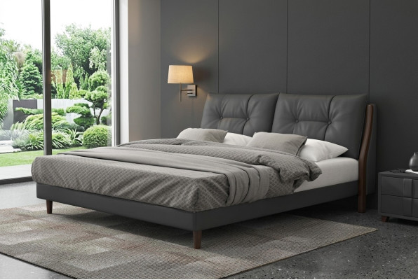 Cama de hotel de lujo, camas de diseño, tapizadas en madera, cuero, dormitorio de 180x200.