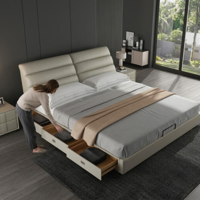 Cama clásica tapizada de diseño de lujo para habitaciones de hotel dobles.