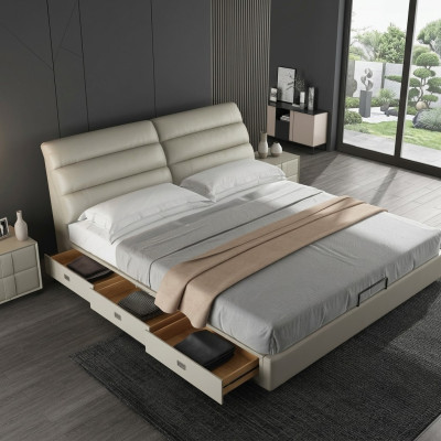 Cama clásica tapizada de diseño de lujo para habitaciones de hotel dobles.