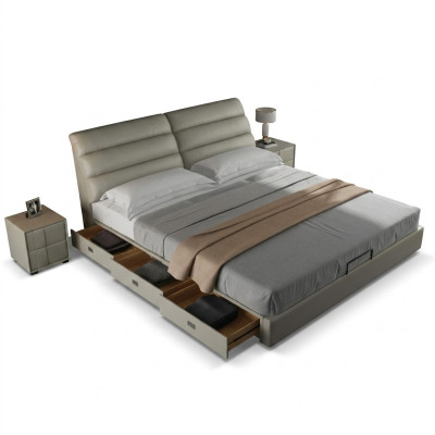 Cama clásica tapizada de diseño de lujo para habitaciones de hotel dobles.