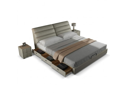 Cama clásica tapizada de diseño de lujo para habitaciones de hotel dobles.