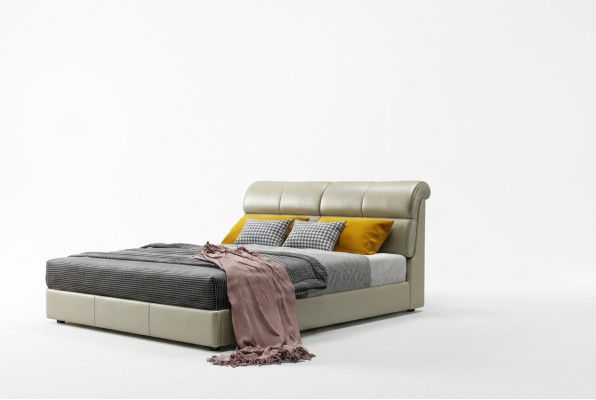 Cama de lujo dormitorio cuero acolchado doble camas diseño de madera 180x200cm Nuevo